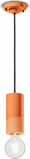Sospensione-Media-Vintage-Decò-Pi-Ceramica-Arancio-Pesca-1-Luce-E27