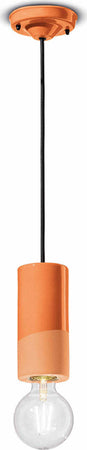 Sospensione-Media-Vintage-Decò-Pi-Ceramica-Arancio-Pesca-1-Luce-E27