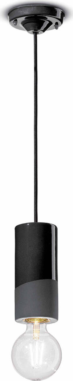 Sospensione-Media-Vintage-Decò-Pi-Ceramica-Nero-Carbone-1-Luce-E27
