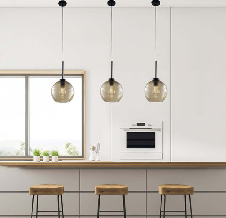 Sospensione-Moderna-Ankara-1-Luce-Ferro-Nero-Vetro-Soffiato-Ambra
