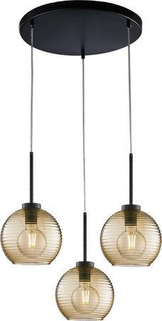Sospensione-Moderna-Ankara-3-Luci-Ferro-Nero-Vetro-Soffiato-Ambra