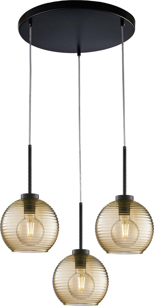 Sospensione-Moderna-Ankara-3-Luci-Ferro-Nero-Vetro-Soffiato-Ambra