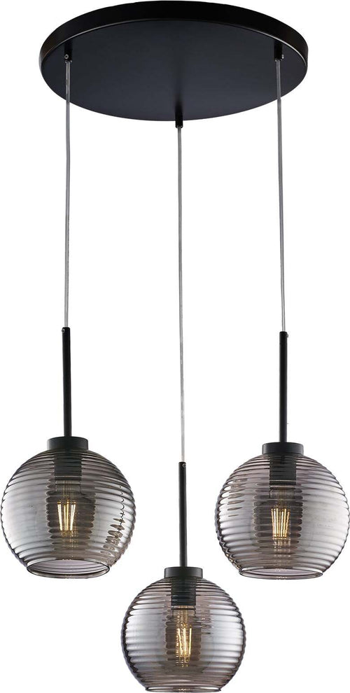 Sospensione-Moderna-Ankara-3-Luci-Ferro-Nero-Vetro-Soffiato-Grigio-Specchiato