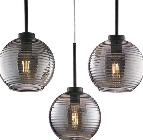 Sospensione-Moderna-Ankara-3-Luci-Ferro-Nero-Vetro-Soffiato-Grigio-Specchiato
