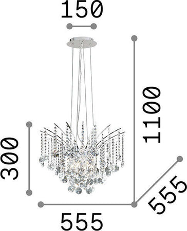 Sospensione-Moderna-Audi-77-Metallo-Cristallo-Cromo-6-Luci-G9-3W-3000K