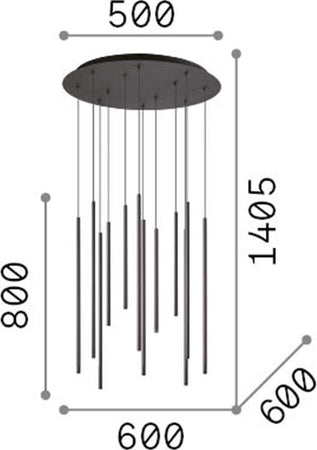 Sospensione-Moderna-Filo-Metallo-Ottone-12-Luci-Led-25W-3000K-Luce-Calda