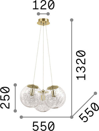 Sospensione-Moderna-Mapa-Metallo-Ottone-3-Luci-E27