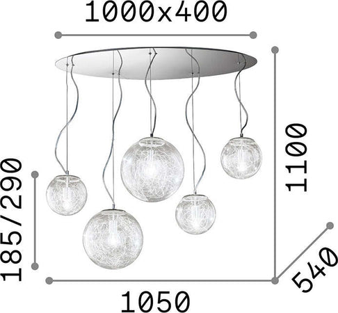 Sospensione-Moderna-Mapa-Vetro-Cromo-5-Luci-E27