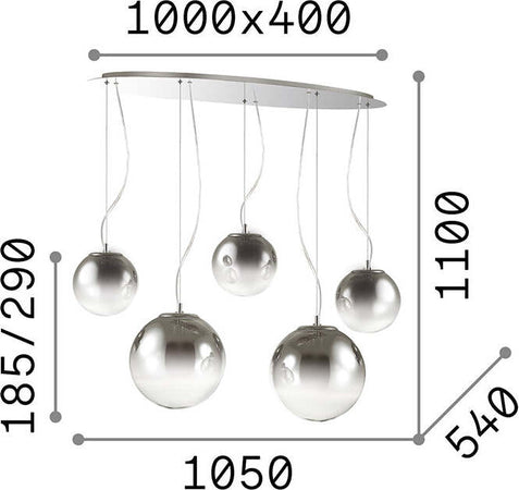 Sospensione-Moderna-Mapa-Vetro-Cromo-Sfumato-5-Luci-E27