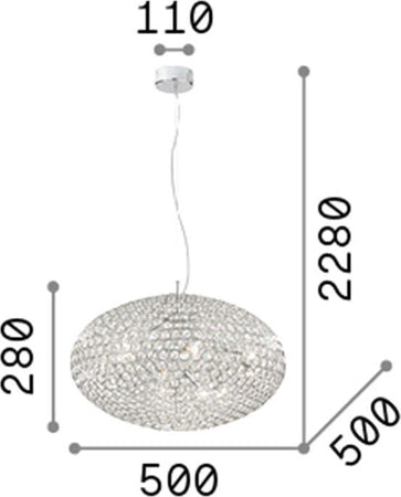 Sospensione-Moderna-Orion-Metallo-Cristallo-Cromo-8-Luci-E14