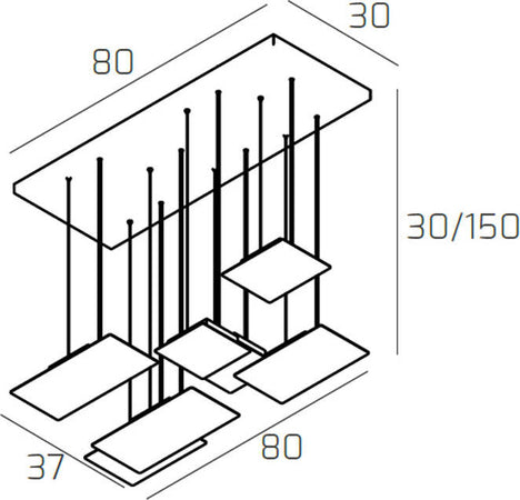 Sospensione-Moderna-Pixel-Metallo-Nero-7-Luci-Gx53