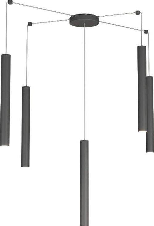 Sospensione-Moderna-Round-Tube-Metallo-Grigio-Antracite-5-Luci-Gu10