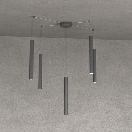 Sospensione-Moderna-Round-Tube-Metallo-Grigio-Antracite-5-Luci-Gu10