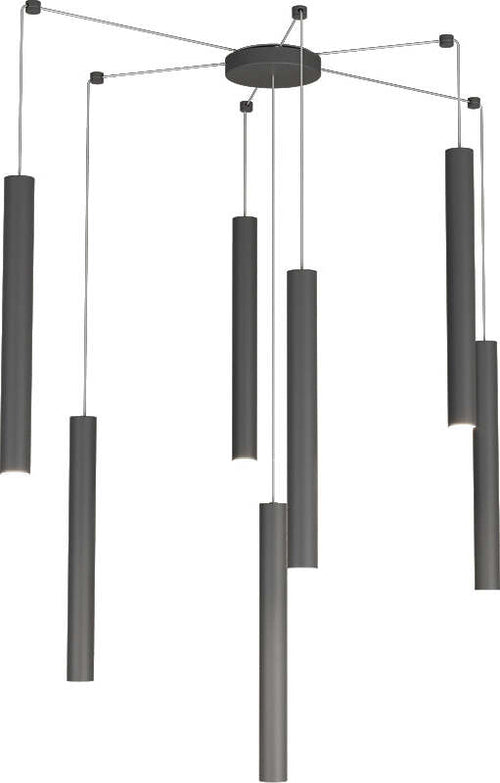 Sospensione-Moderna-Round-Tube-Metallo-Grigio-Antracite-7-Luci-Gu10