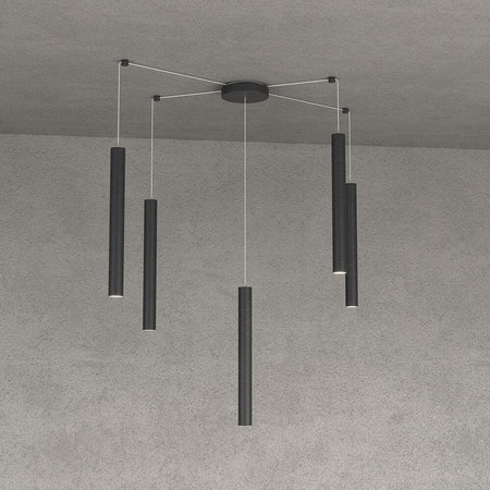 Sospensione-Moderna-Round-Tube-Metallo-Nero-5-Luci-Gu10