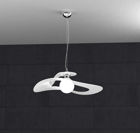 Sospensione-Moderna-Surf-Metallo-Bianco-Vetro-Cromo-1-Luce-E27-D.50Cm