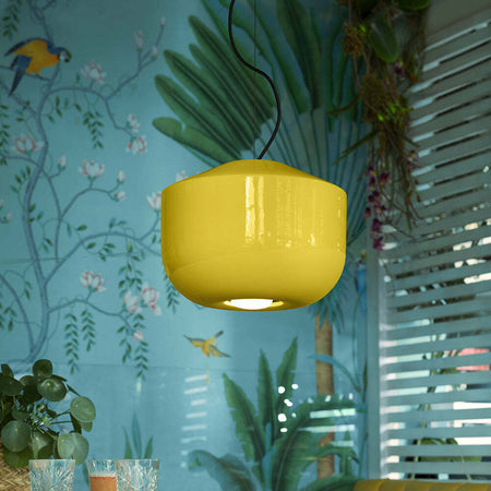 Sospensione-Piccola-Vintage-Decò-Bellota-Ceramica-Giallo-Limone-1-Luce-E27