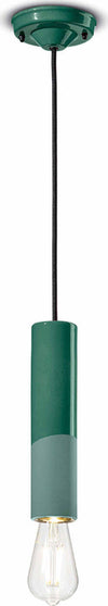 Sospensione-Piccola-Vintage-Decò-Pi-Ceramica-Verde-Bottiglia-1-Luce-E27