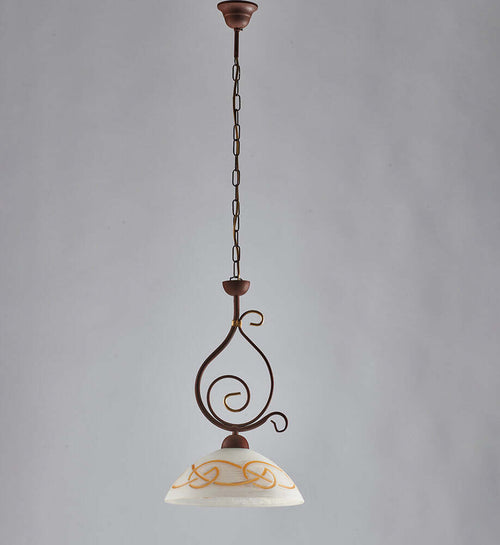 Sospensione-Rustica-1Luce-Ferro-Battuto-Nero-Ruggine-Vetro-Ambra-Serie-Faraone