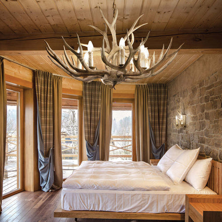 Sospensione-Rustica-Country-Chalet-Metallo-Beige-8-Luci-E14