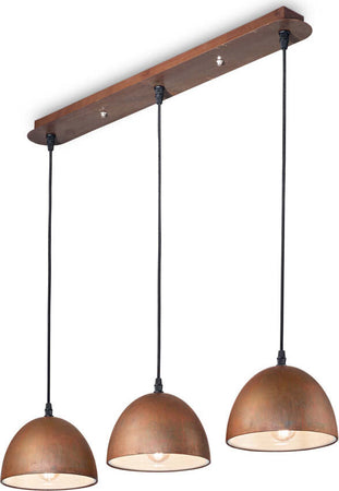 Sospensione-Rustica-Country-Folk-Metallo-Corten-Ruggine-3-Luci-E27