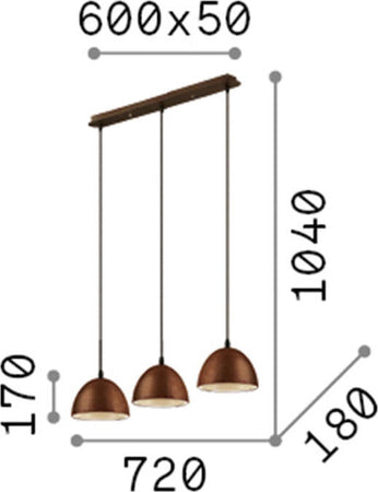 Sospensione-Rustica-Country-Folk-Metallo-Corten-Ruggine-3-Luci-E27