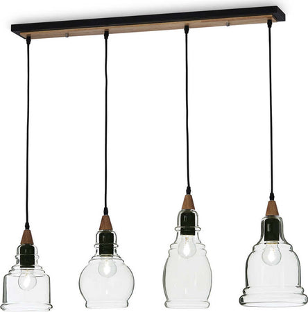 Sospensione-Vintage-Decò-Gretel-Metallo-Legno-Nero-4-Luci-E27