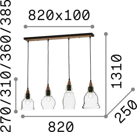 Sospensione-Vintage-Decò-Gretel-Metallo-Legno-Nero-4-Luci-E27