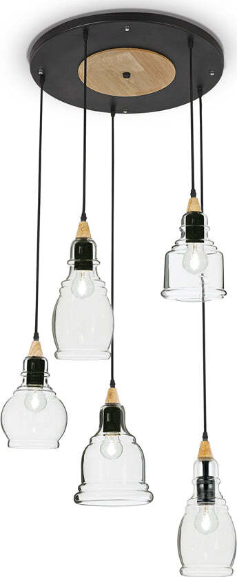 Sospensione-Vintage-Decò-Gretel-Metallo-Legno-Nero-5-Luci-E27