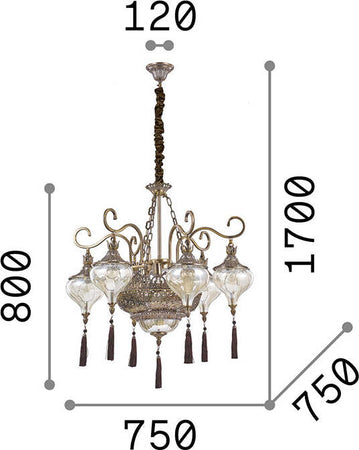 Sospensione-Vintage-Decò-Harem-Metallo-Ottone-Brunito-9-Luci-E27
