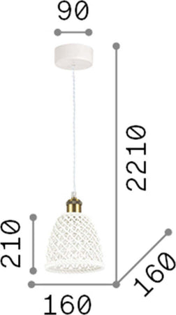 Sospensione-Vintage-Decò-Lugano-Metallo-Bianco-1-Luce-E27-D16Cm
