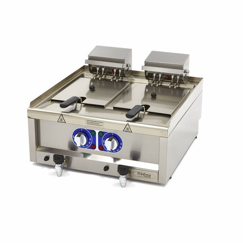Friggitrice - 2 x 10L - 2 Cestelli - con Rubinetto di Scarico - 400V
