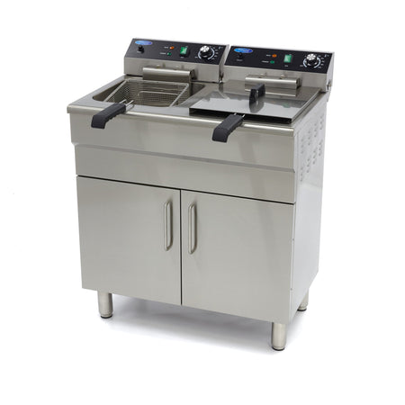 Friggitrice - 2 x 16L - 2 Cestelli - con Rubinetto di Scarico e Base Armadiata - 400V