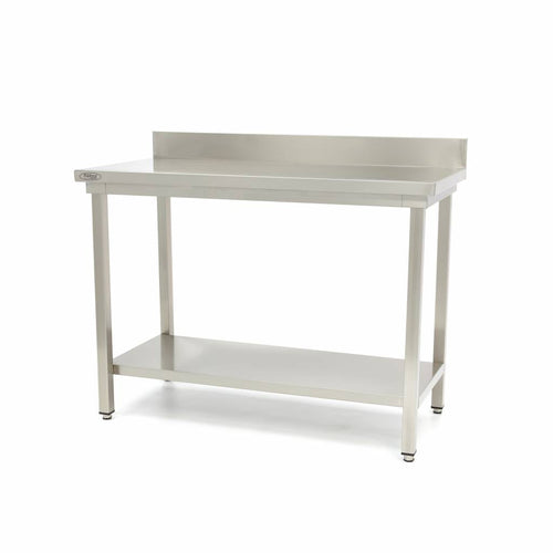 Tavolo in Acciaio Inox - 180 x 60cm - Altezza Regolabile - con Schienale e Ripiano di Stoccaggio