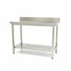 Tavolo in Acciaio Inox - 200 x 60cm - Altezza Regolabile - con Schienale e Ripiano di Stoccaggio