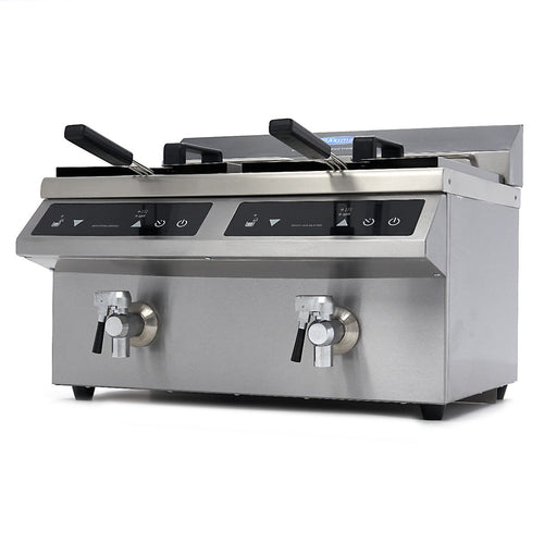 Friggitrice - 2 x 8L - 2 Cestelli - con Rubinetto di Scarico - Induzione