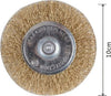 Spazzola-A-Disco-Filo-In-Ferro-Ondulati-Ottonati-Con-Gambo-100-Mm-Per-Trapano