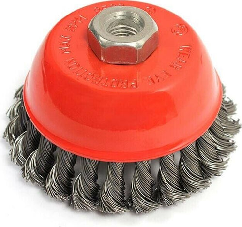 Spazzola-A-Tazza-Fili-Intrecciati-In-Ferro-100-Mm-Per-Smerigliatrice-Attacco-M14-Tools