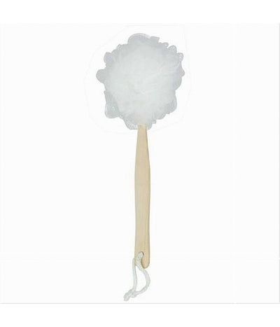 Spazzola Doccia Lava Schiena Spugna Rete Bianca Esfoliante Manico In Legno 79594