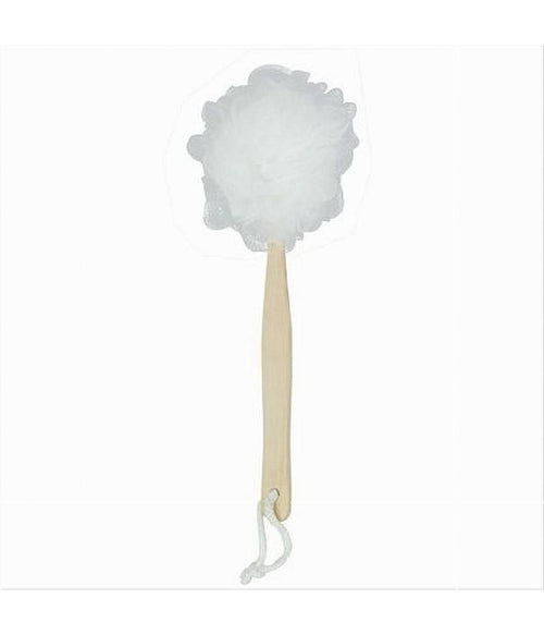 Spazzola Doccia Lava Schiena Spugna Rete Bianca Esfoliante Manico In Legno 79594