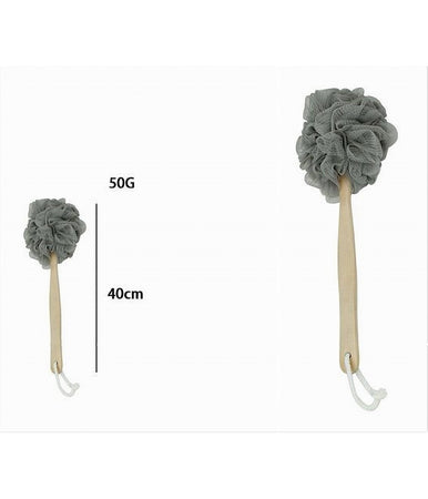 Spazzola Doccia Lava Schiena Spugna Rete Grigia Esfoliante Manico In Legno 79599