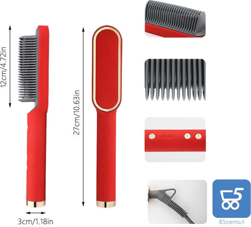 Spazzola Lisciante Elettrica Pettine Termico Antiscottatura per Tutti i Capelli 34W