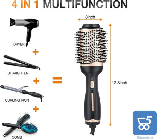 Spazzola Multifunzione per Capelli Hot Air Comb con 3 Temperature e 2 Livelli di Flusso d'Aria per Acconciatura Negativa per tutti i tipi di capelli - EX DEMO