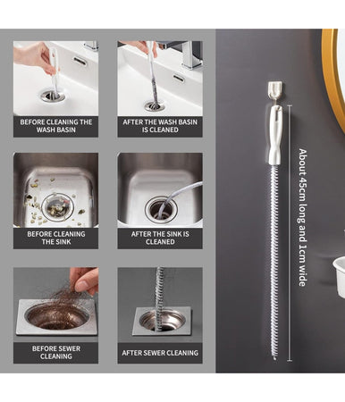 Spazzola Per Scarico Lavandino Strumento Pulizia Flessibile Tubi Bagno Cucina 45cm