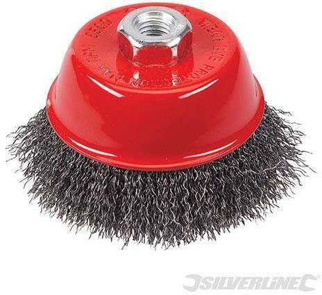 Spazzole a tazza con filamenti ondulati in acciaio per smerigliatrici angolari Silverline