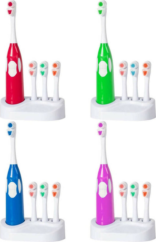 Spazzolino-elettrico-rotante-con-4-testine-intercambiabili-e-base-d'appoggio-cura-dell'igiene-orale