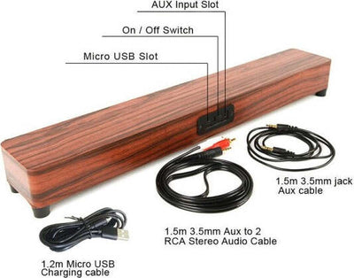 Speaker-Cassa-Soundbar-Legno-Aux-Bluetooth-4.2-Wireless-Smartphone-Tv-Tablet-Pc