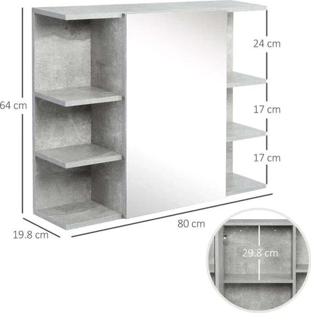 Specchiera-Bagno-a-Parete-con-Anta-e-Mensole-Laterali-in-Legno,-80x19.8x64cm-WD5834-376ED5