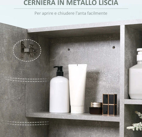Specchiera-Bagno-a-Parete-con-Anta-e-Mensole-Laterali-in-Legno,-80x19.8x64cm-WD5834-376ED5