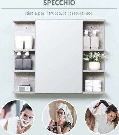 Specchiera-Bagno-a-Parete-con-Anta-e-Mensole-Laterali-in-Legno,-80x19.8x64cm-WD5834-376ED5